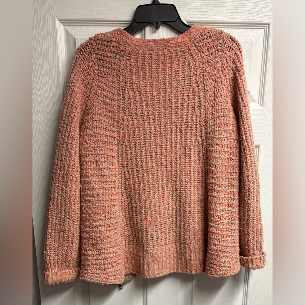 MOTH Anthropologie Wool Blend V-Neck Coral/Tan Pullover Sweater W/ Zipper Small - Picture 5 of 5